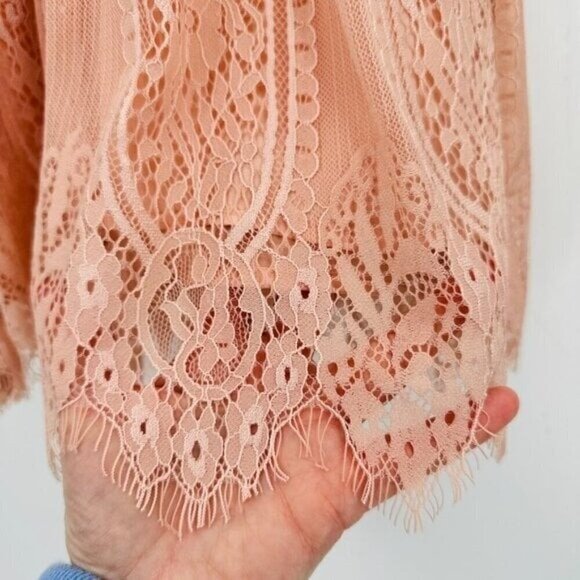 Altar'd State Pink Lace Overlay Green Keyhole Boho Wedding Sheath Small Dress - Picture 4 of 8